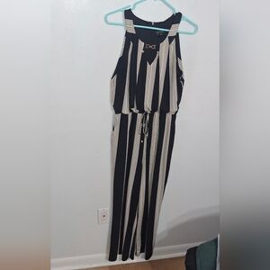 Enfocus Studio/ Black and Cream Vertically Striped Jumpsuit- W Sz 12 Petite